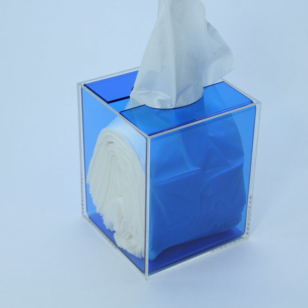 Cube Neon Blue Tissue Box